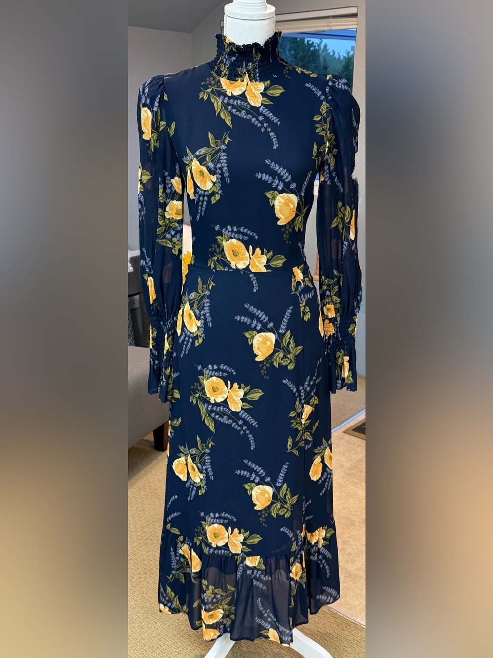 Reformation The Stevi Dres Dark Navy Floral Long-Sleeve Dress - Picture 5 of 13